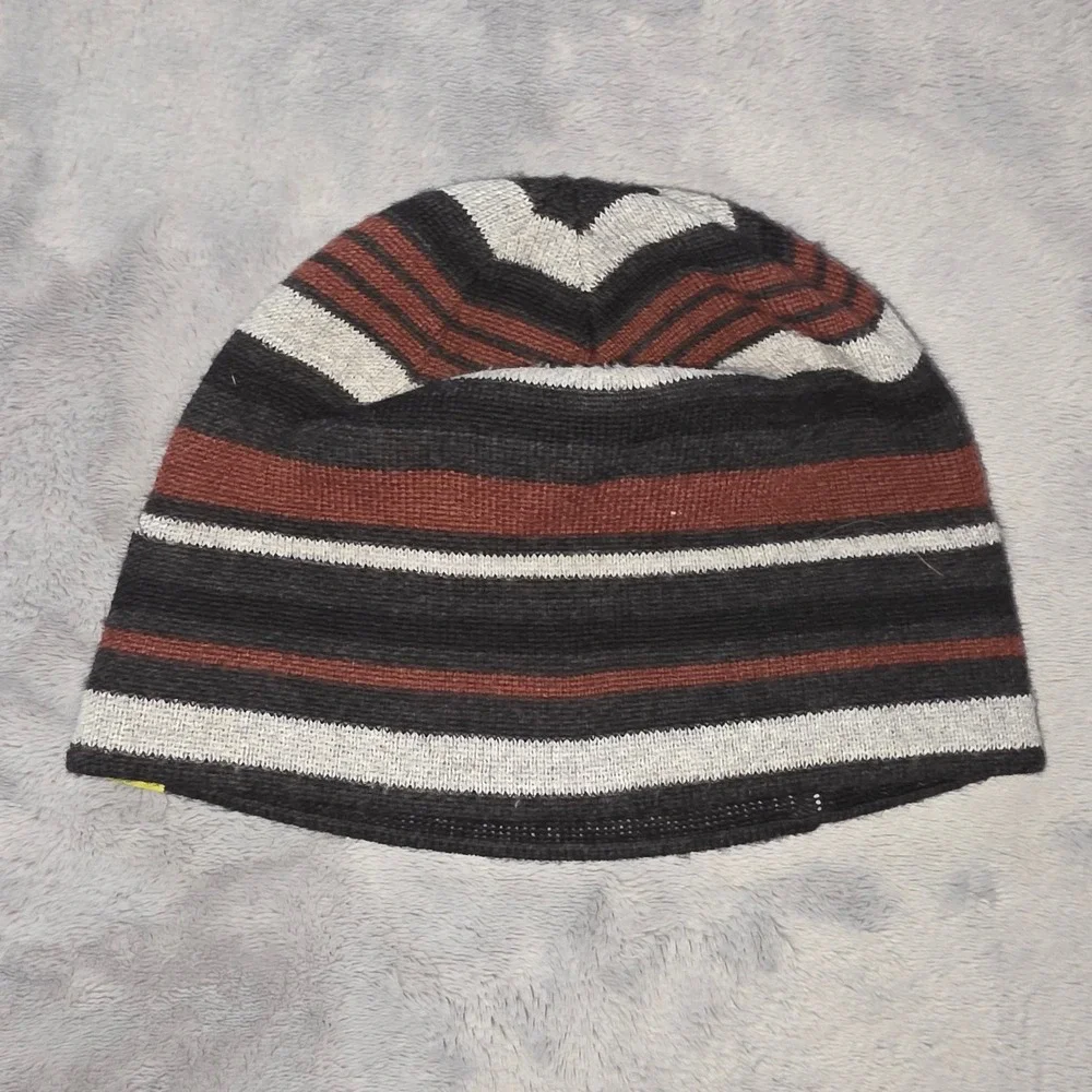 Smartwool Youth Beanie Striped‎ Merino Wool Knit Winter Hat Black Brown Grey